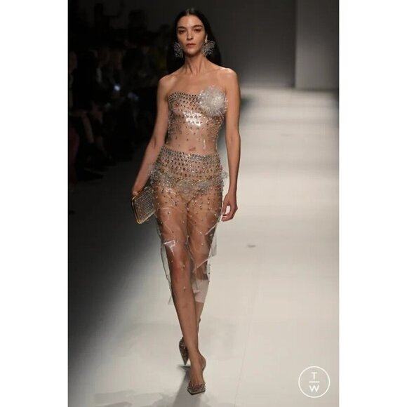 Blumarine Studded Crystal PVC Dress in Transparent 36 Womens Maxi Midi Gown - Picture 12 of 13